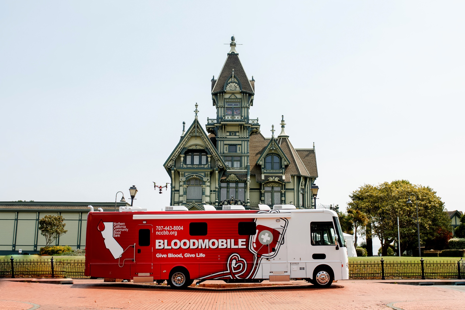 Bloodmobile parked at the Carson Mansion